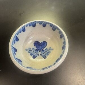 Vintage 2005 Eldreth Pottery Salt Glazed Heart Design Bowl 6" Signed